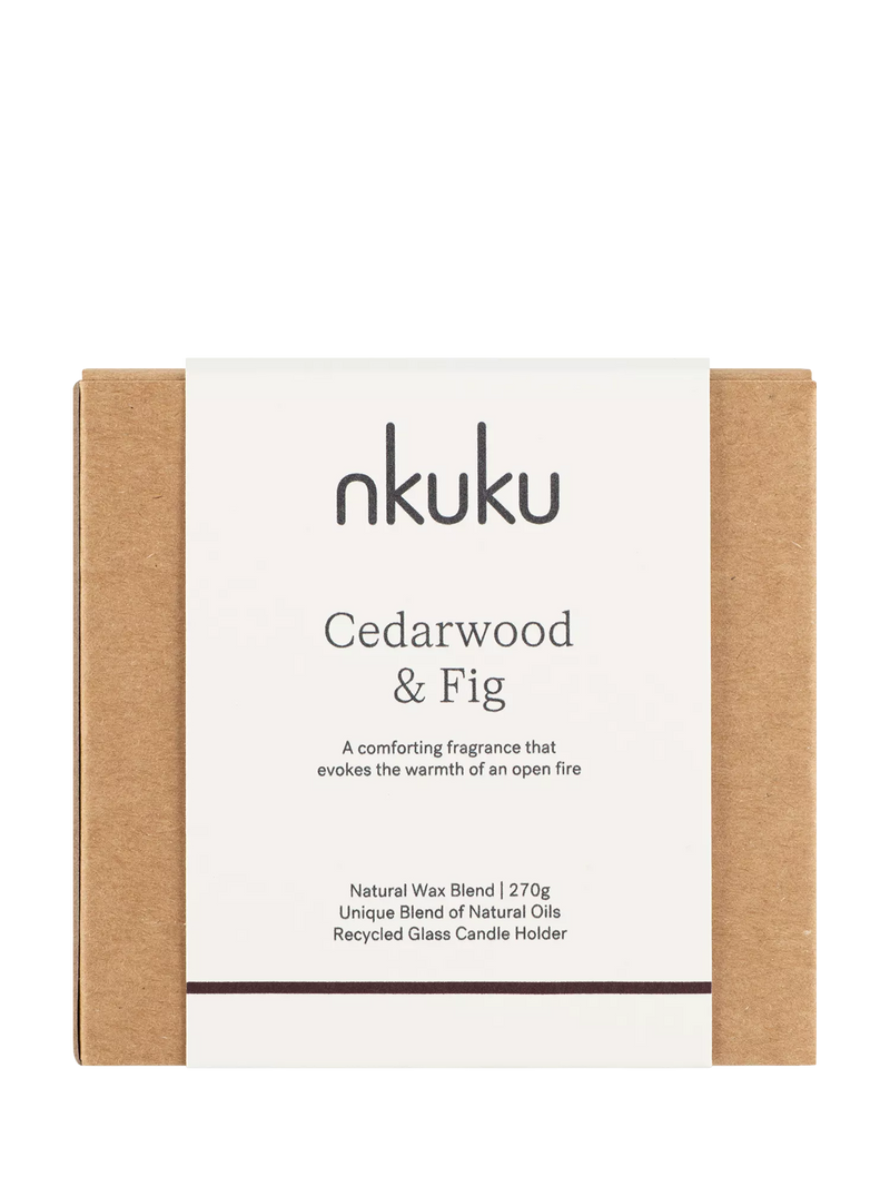 nkuku Cedarwood & Fig scented candle, imported from the UK