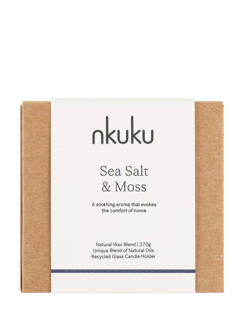 nkuku Sea Salt & Moss scented candle, imported from the UK