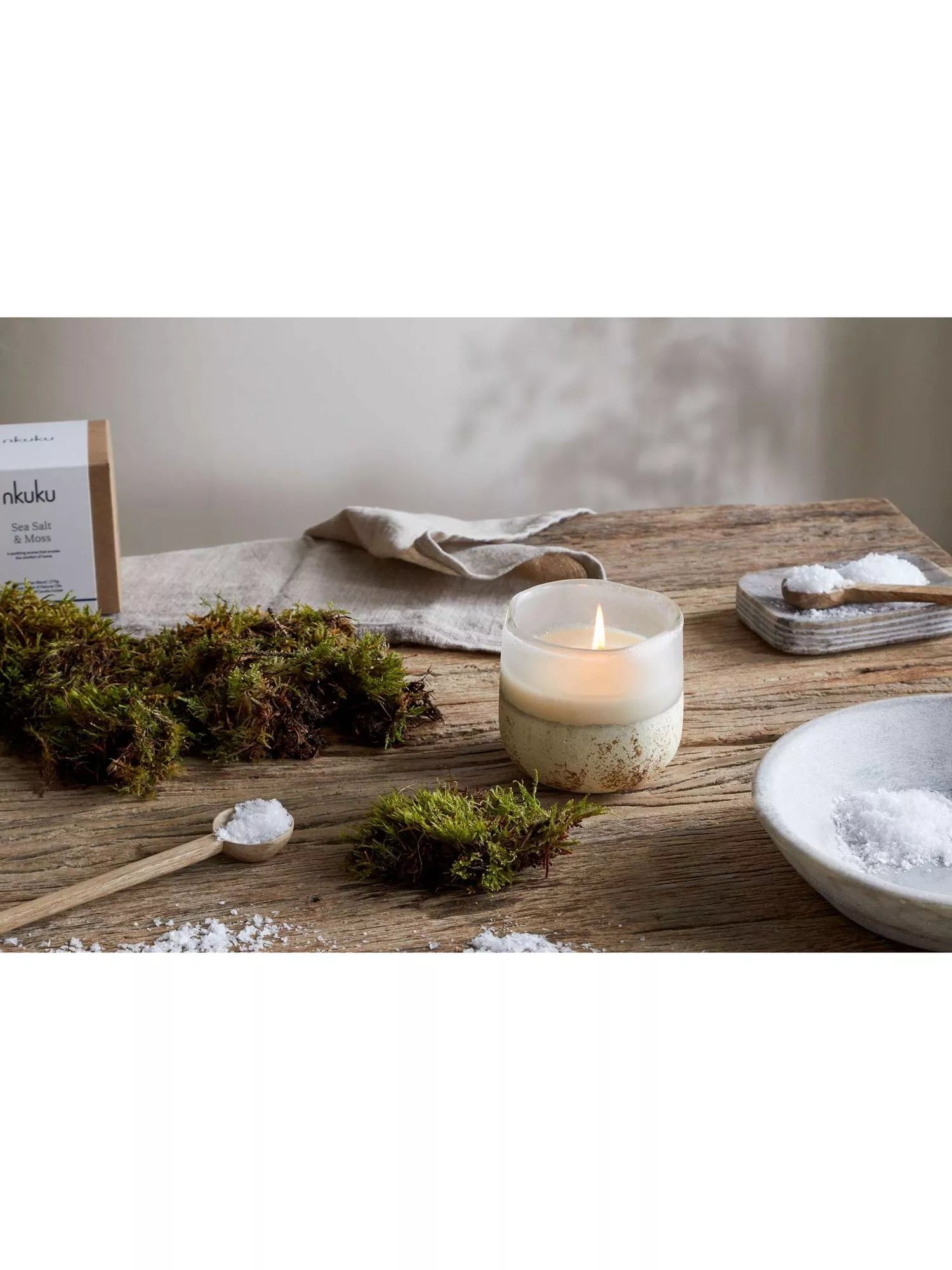 nkuku Sea Salt & Moss scented candle, imported from the UK