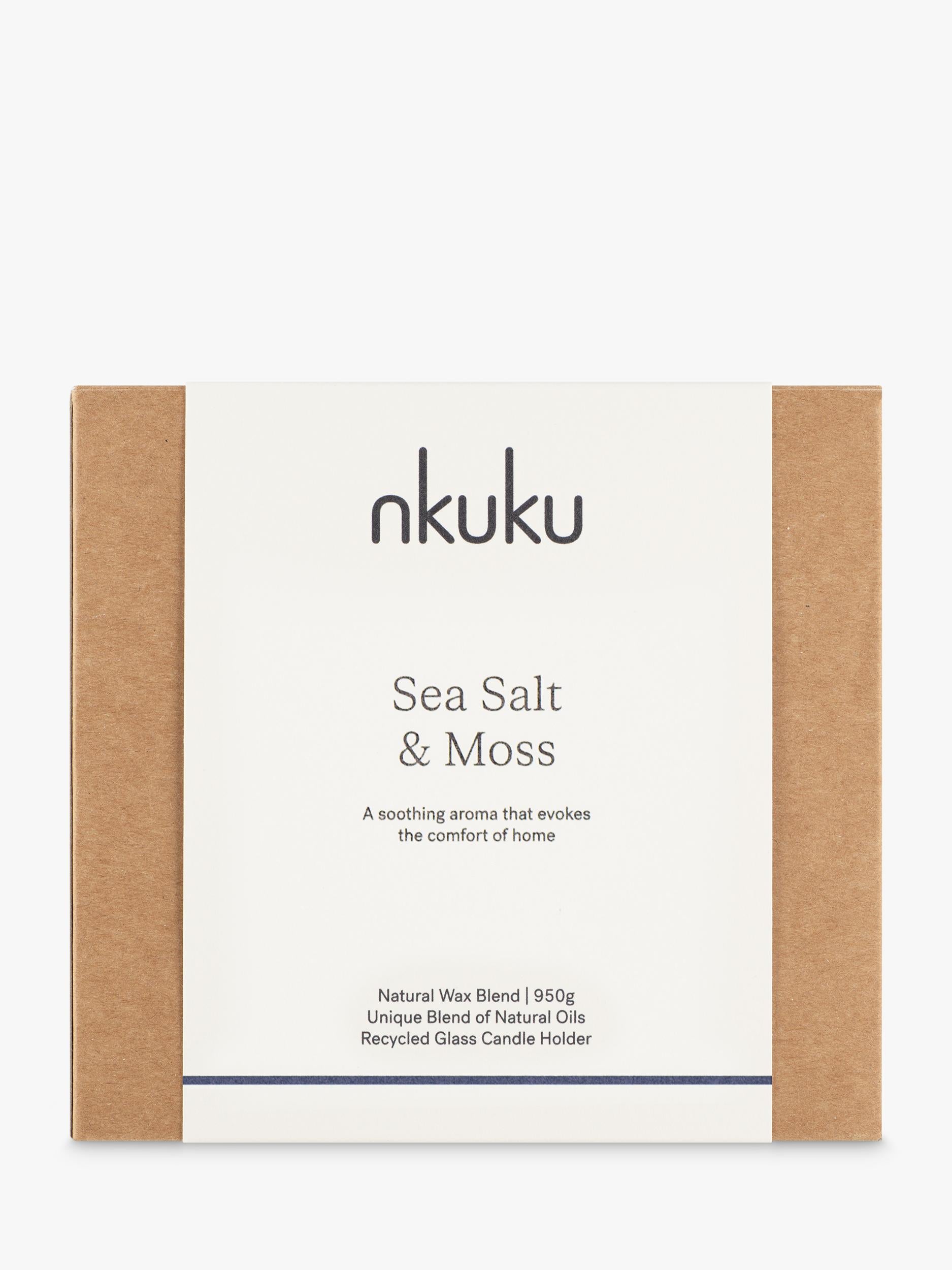 nkuku scented candle sea salt and moss 3 wick, UK version