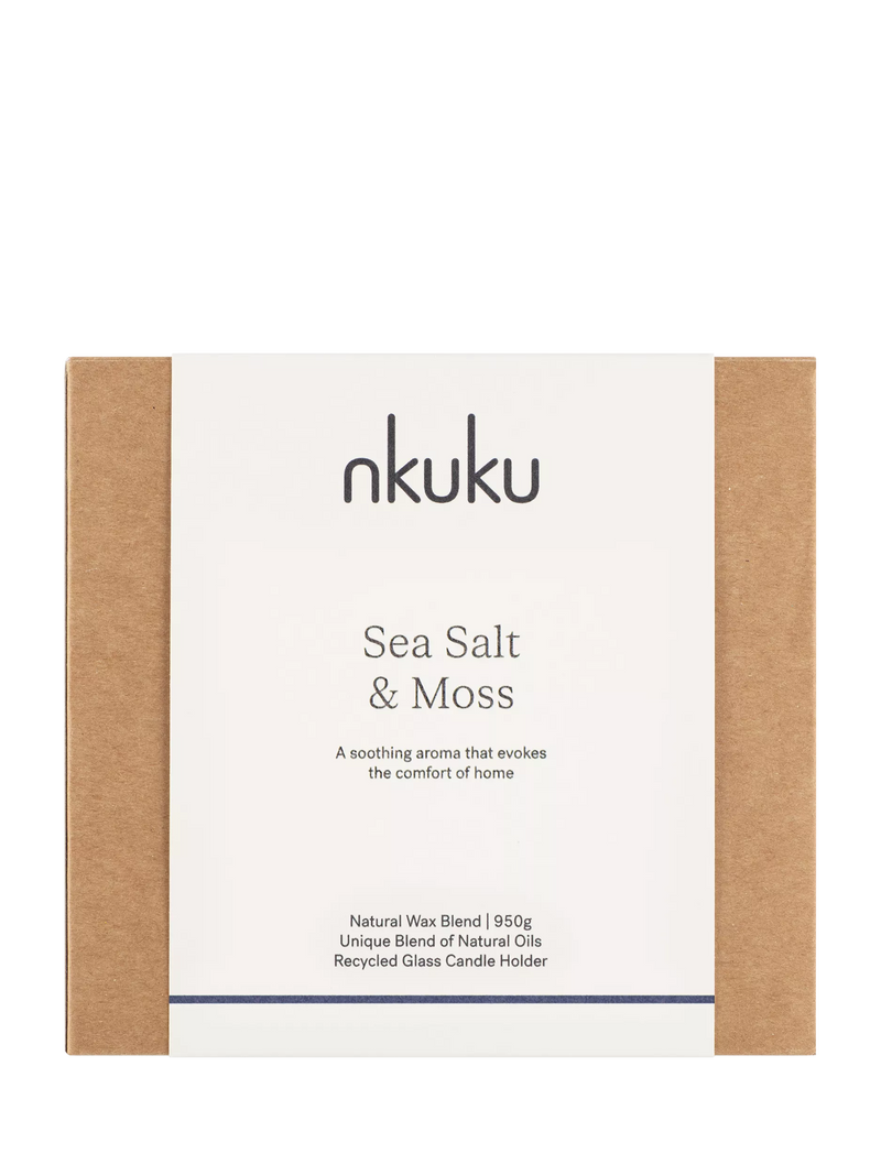 nkuku scented candle sea salt and moss 3 wick, UK version