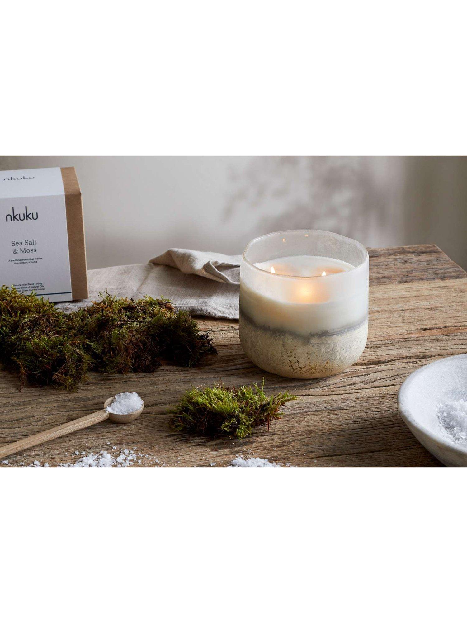 nkuku scented candle sea salt and moss 3 wick, UK version