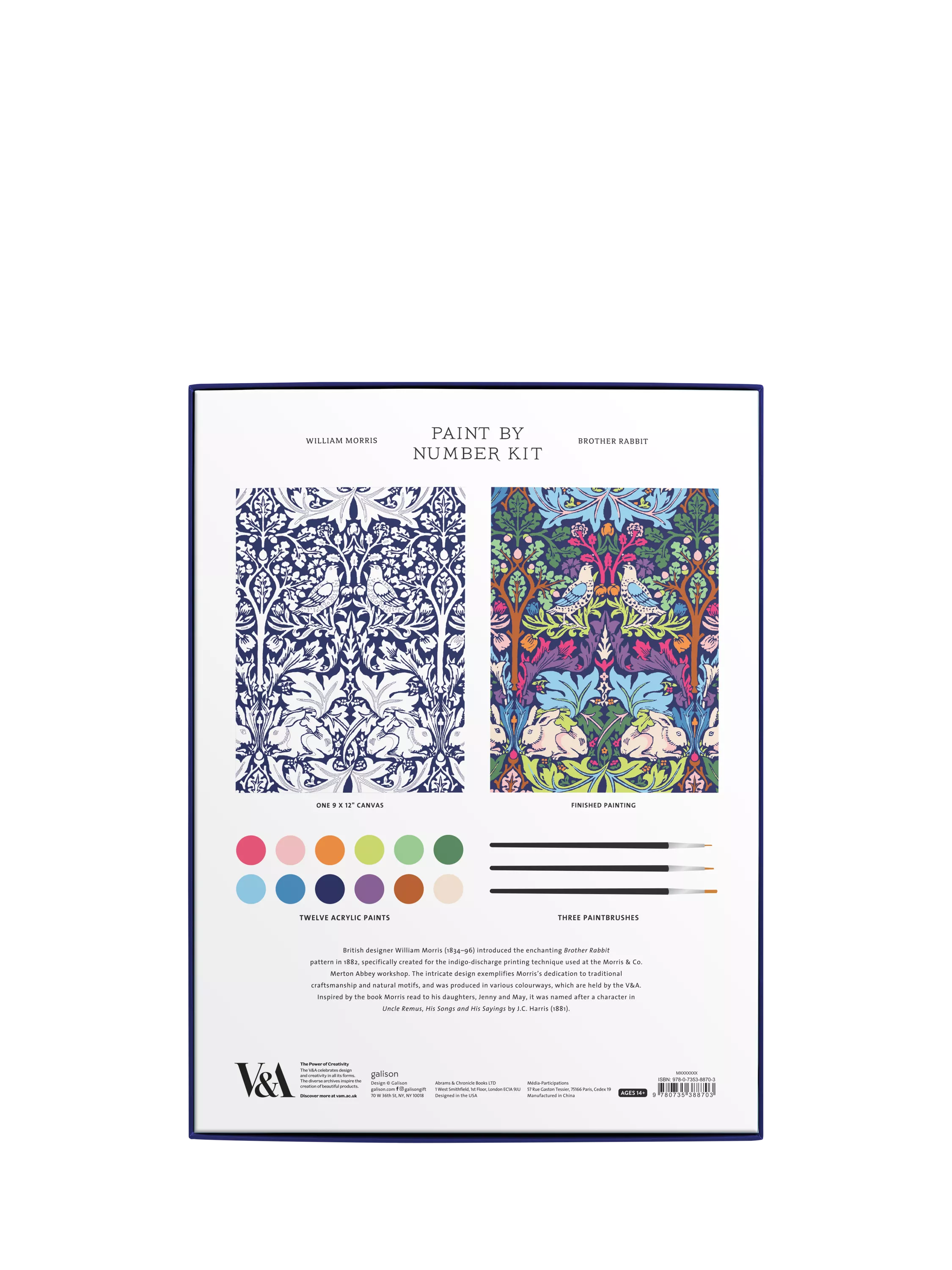 Galison William Morris rabbit paint kit 9x12 canvas - British product