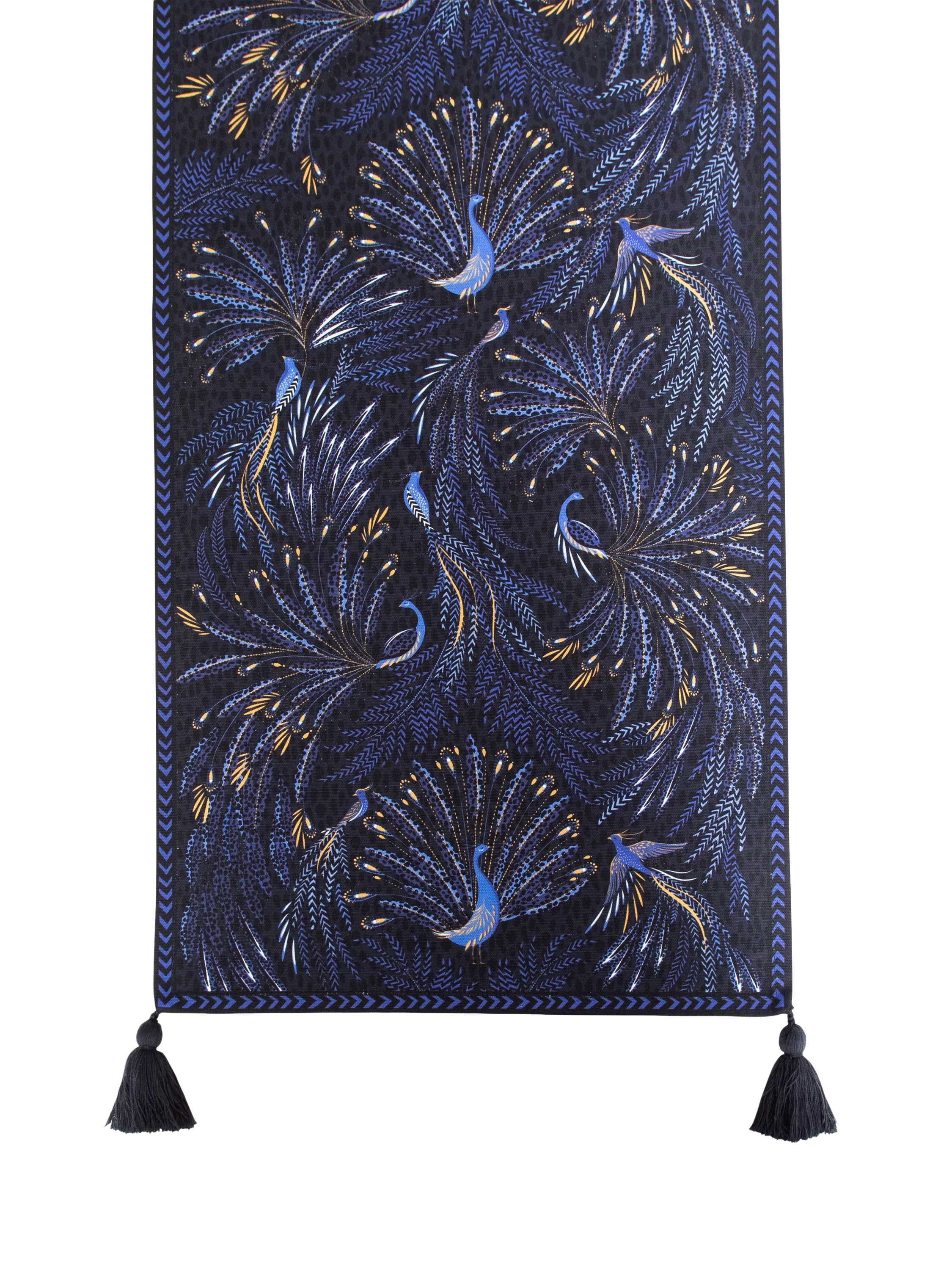 Sara Miller Peacock Parade cotton table runner 260cm dark blue, imported from the UK