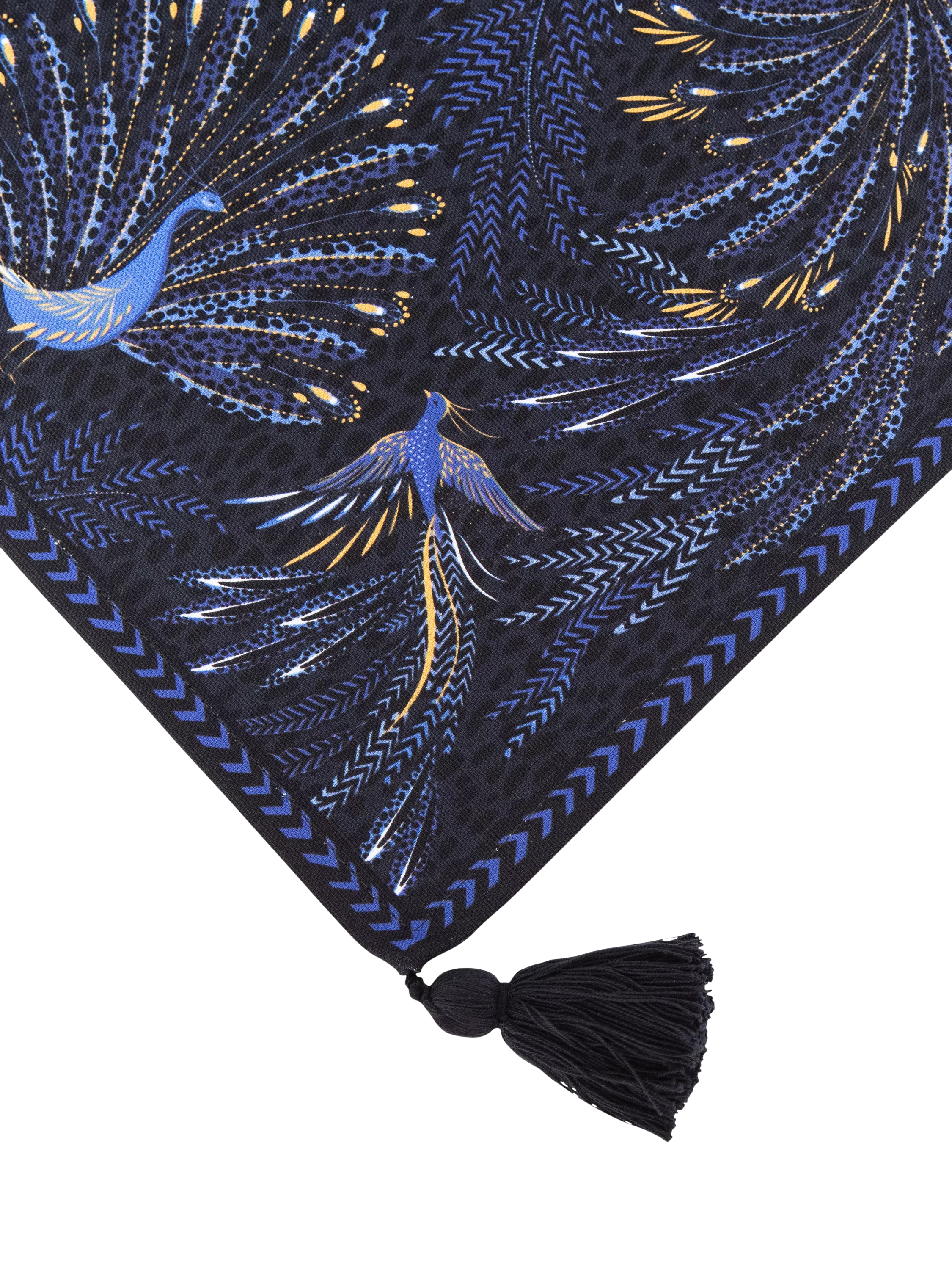 Sara Miller Peacock Parade cotton table runner 260cm dark blue, imported from the UK