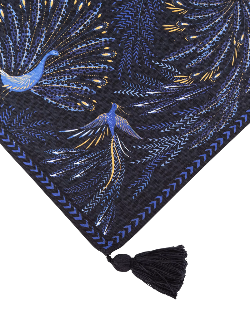 Sara Miller Peacock Parade cotton table runner 260cm dark blue, imported from the UK
