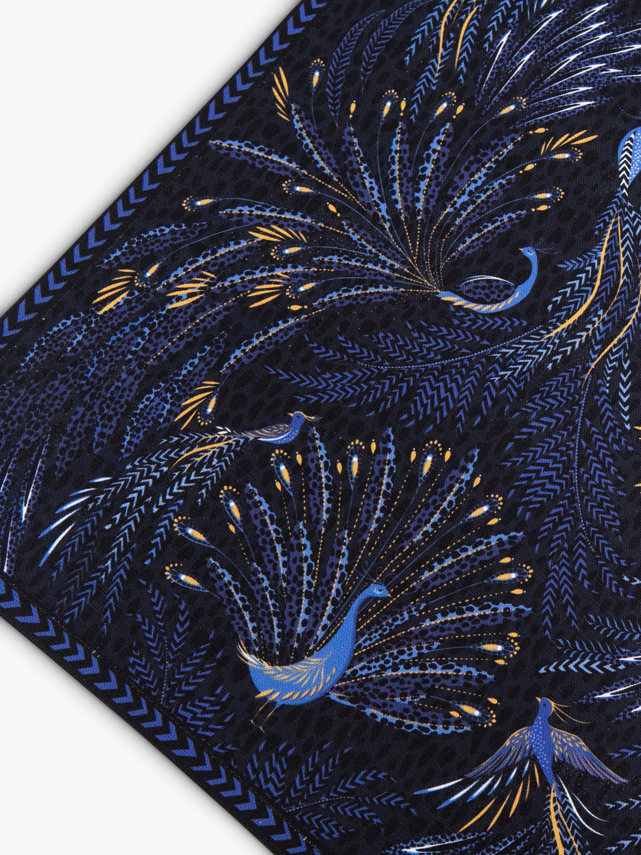 Sara Miller Peacock Parade cotton table runner 260cm dark blue, imported from the UK