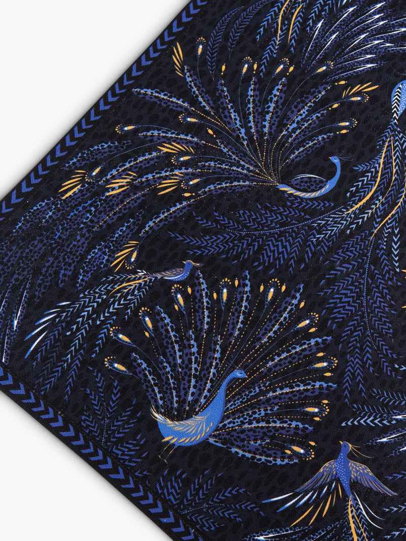Sara Miller Peacock Parade cotton table runner 260cm dark blue, imported from the UK