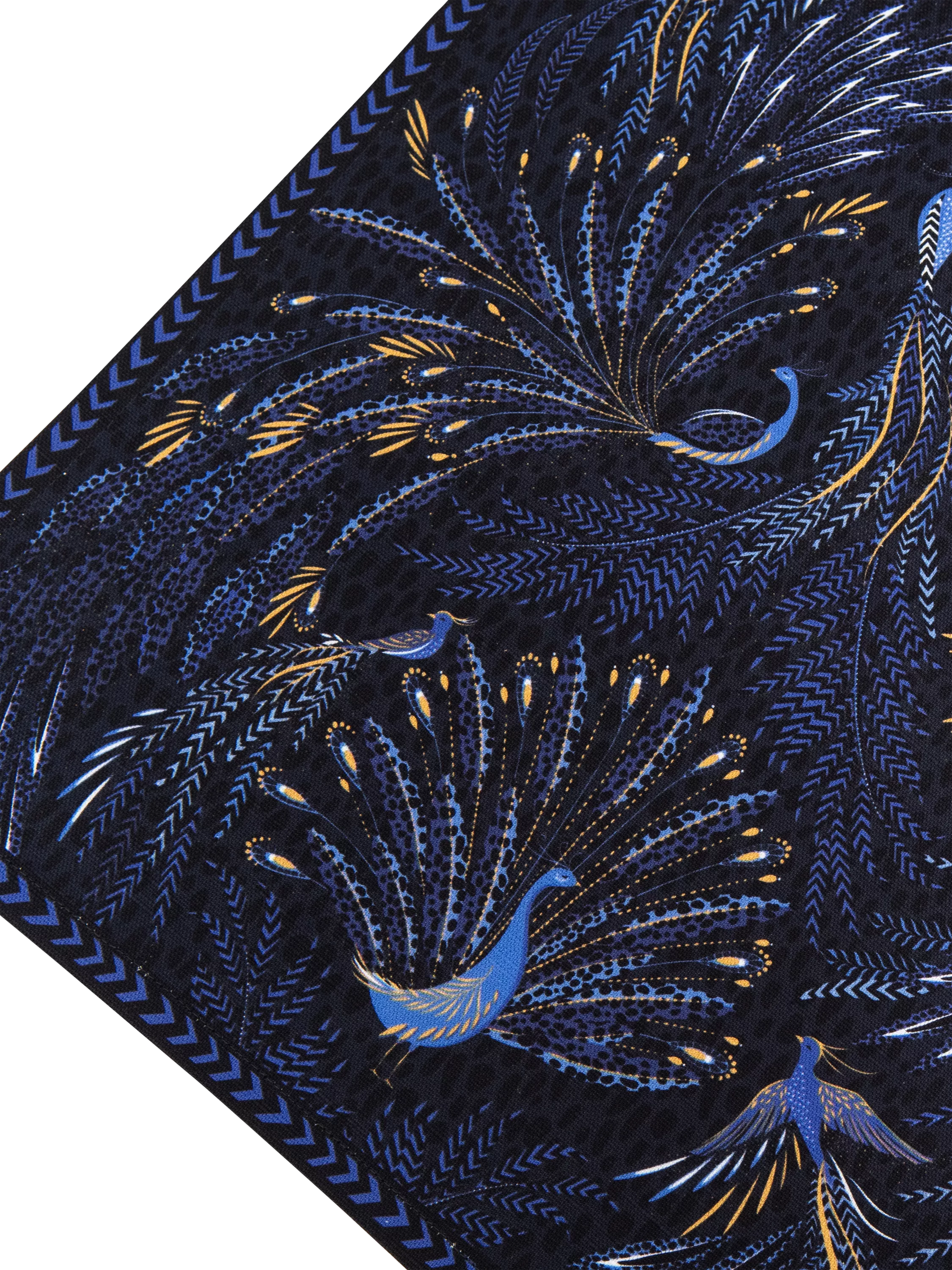 Sara Miller Peacock Parade cotton table runner 260cm dark blue, imported from the UK