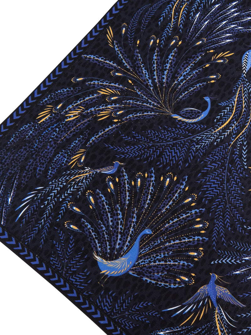 Sara Miller Peacock Parade cotton table runner 260cm dark blue, imported from the UK