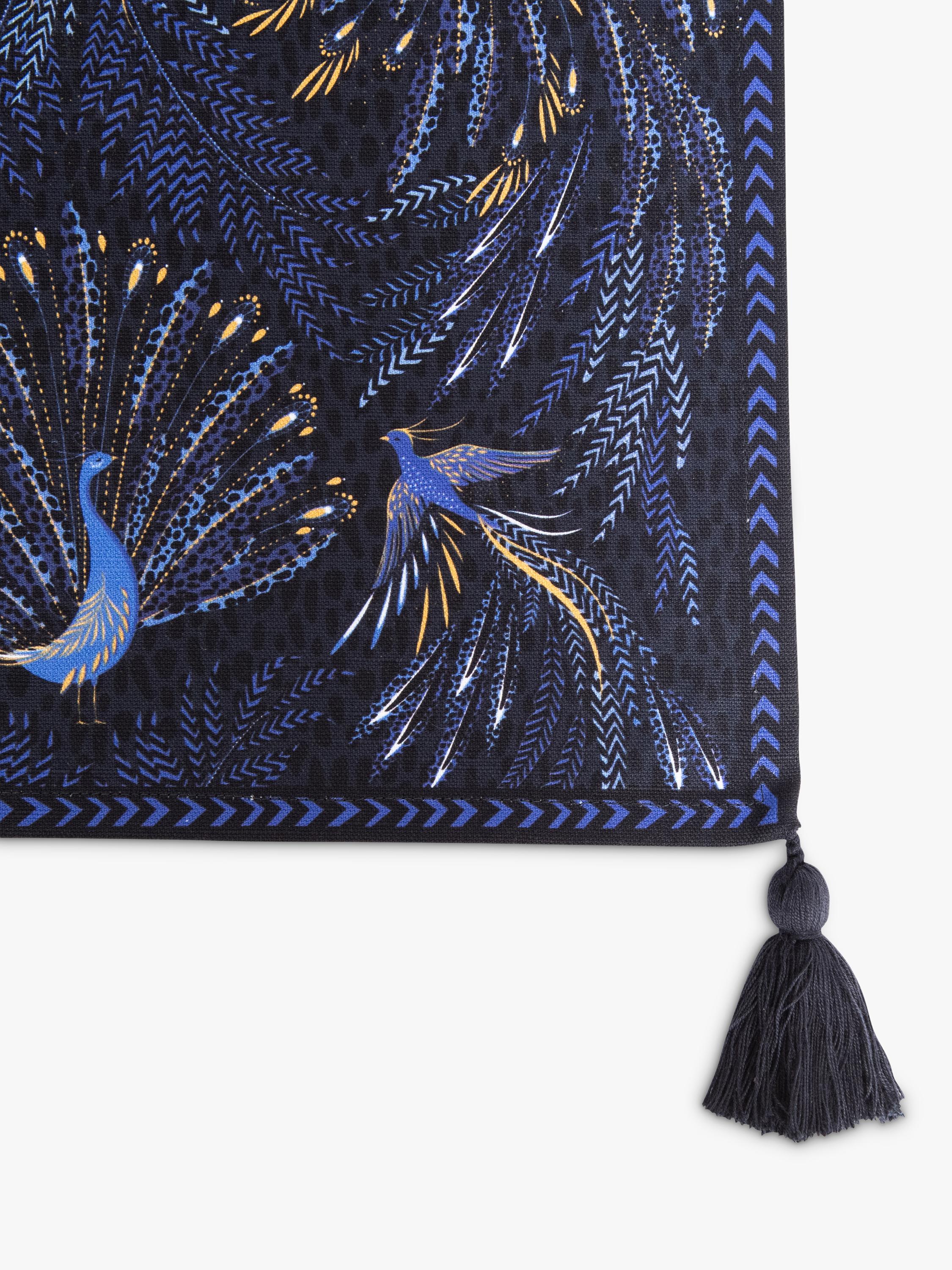 Sara Miller Peacock Parade cotton table runner 260cm dark blue, imported from the UK