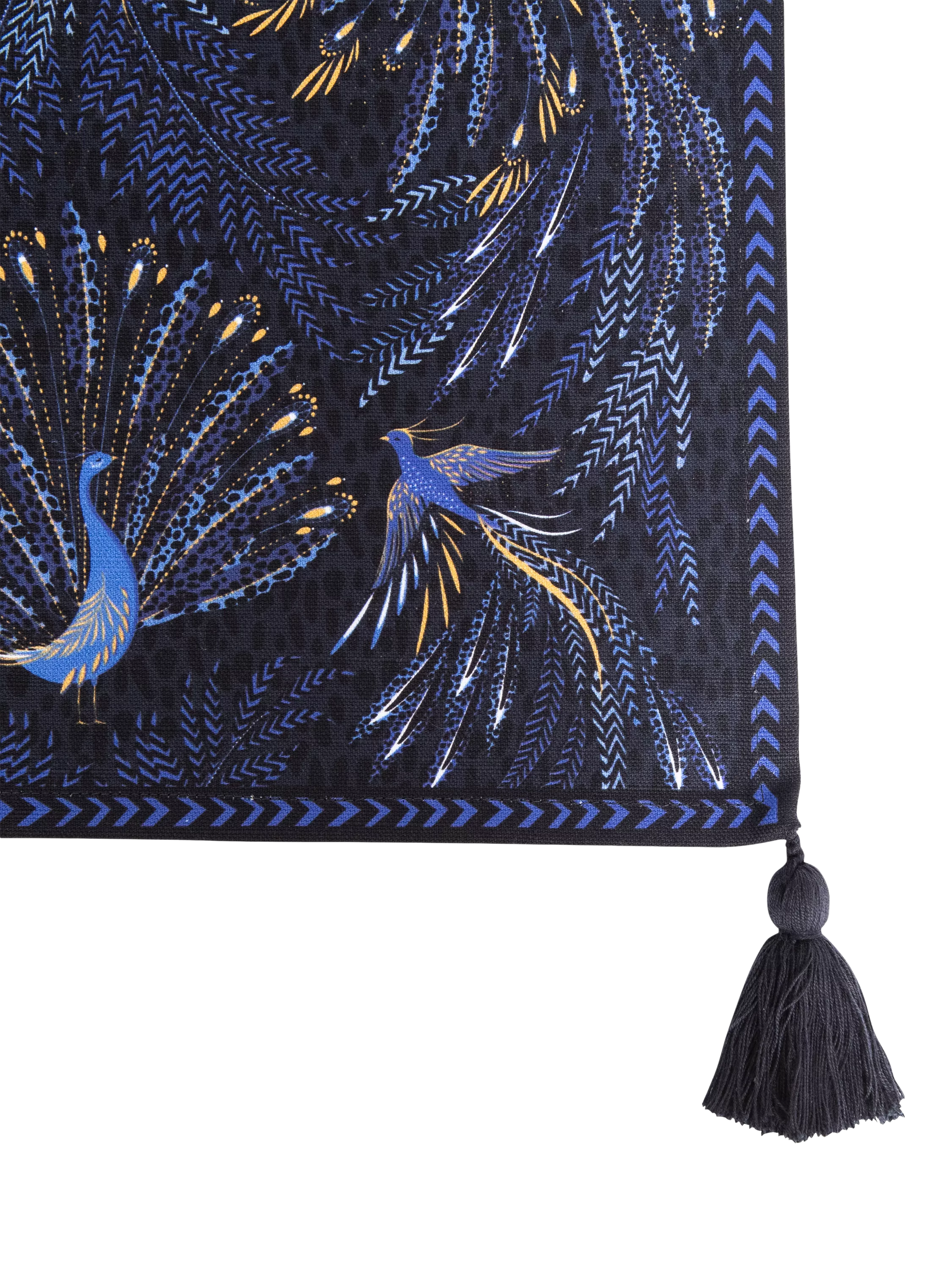 Sara Miller Peacock Parade cotton table runner 260cm dark blue, imported from the UK