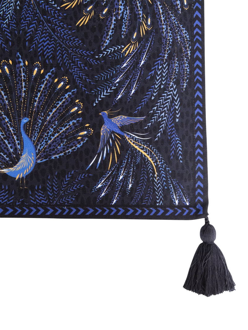 Sara Miller Peacock Parade cotton table runner 260cm dark blue, imported from the UK