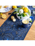 Sara Miller Peacock Parade cotton table runner 260cm dark blue, imported from the UK