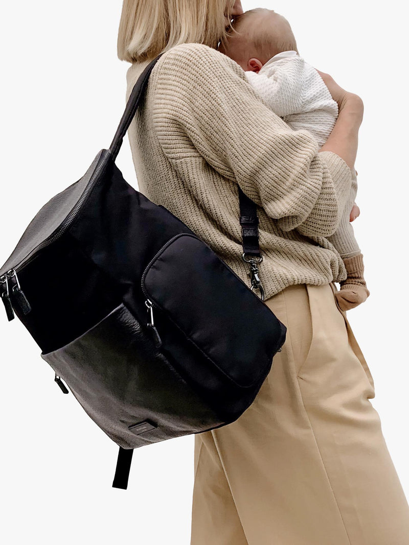 Storksak changing bag in black and gunmetal - British product