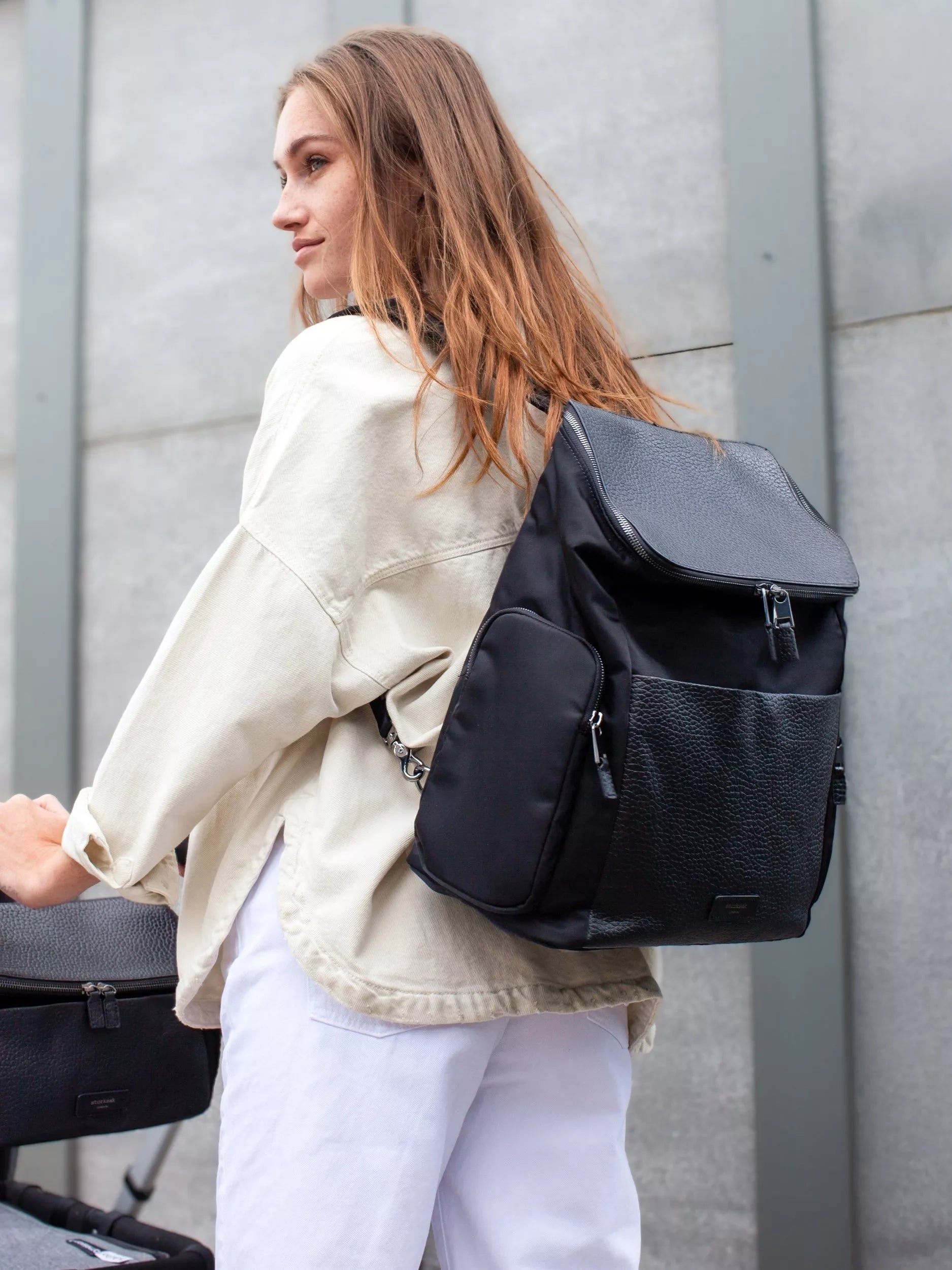 Storksak changing bag in black and gunmetal - British product