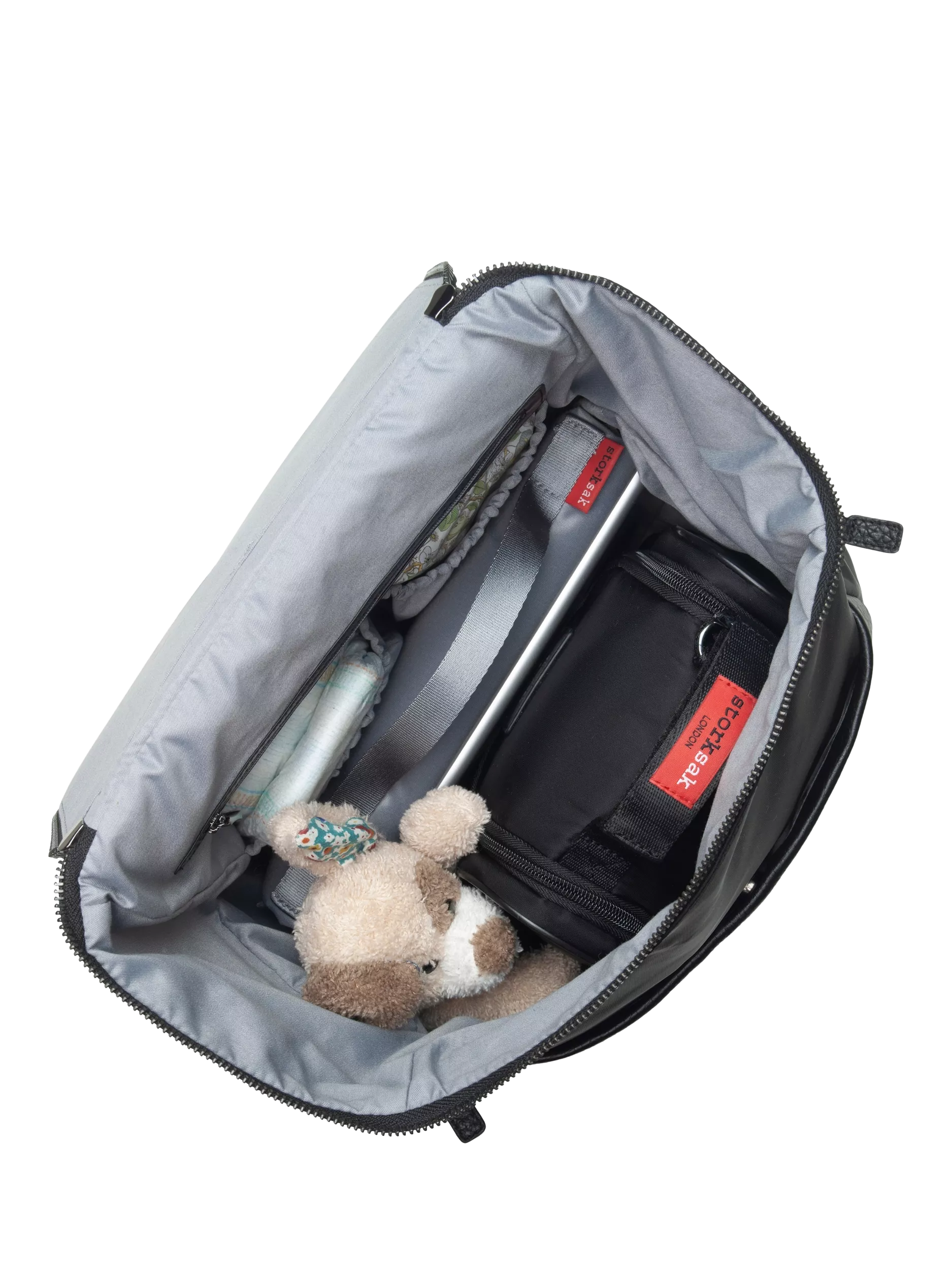 Storksak changing bag in black and gunmetal - British product