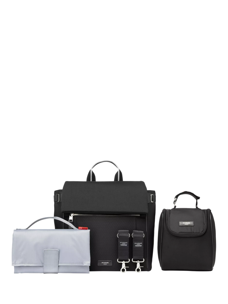Storksak St James scuba changing bag black/silver, UK version