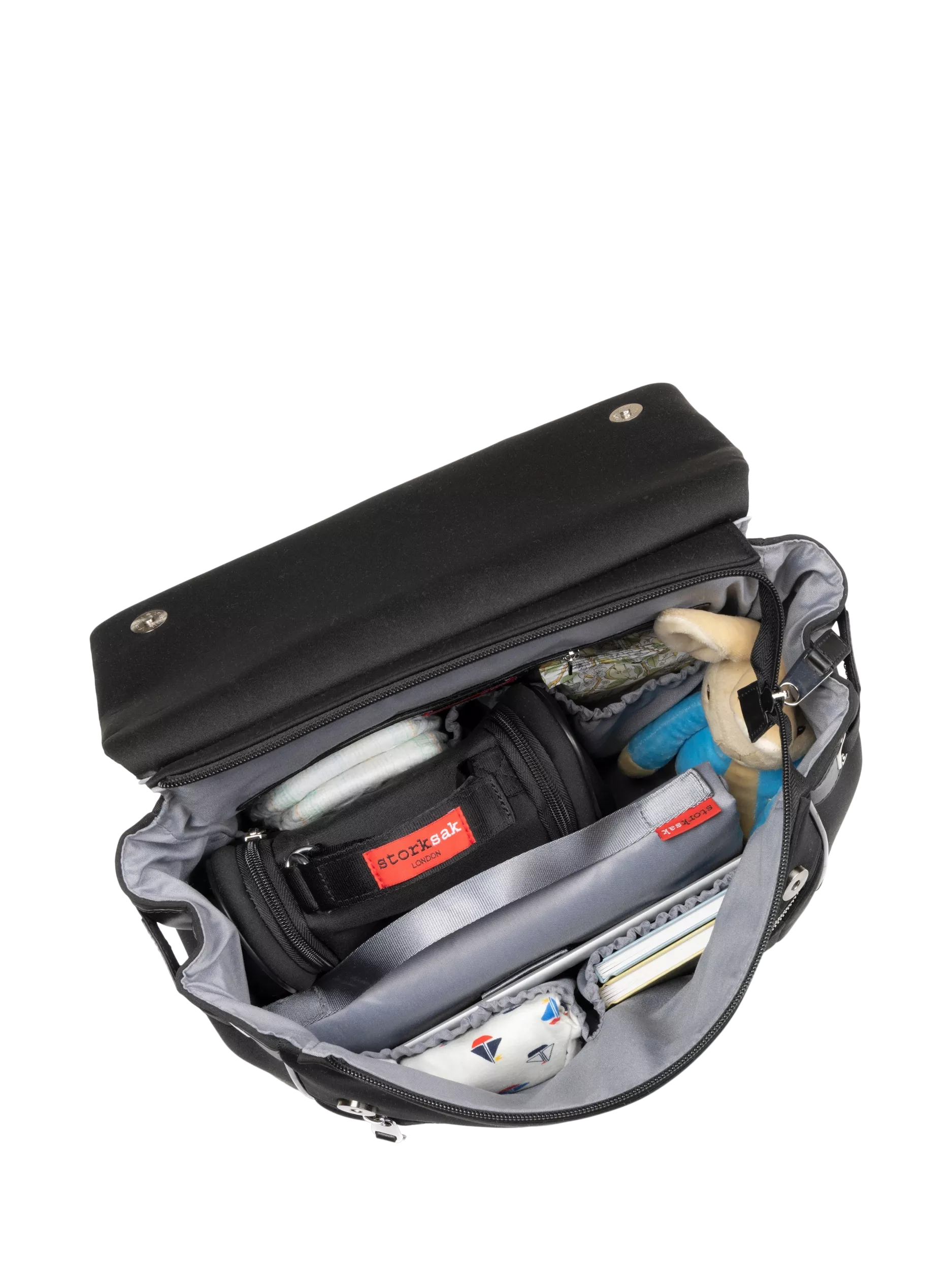 Storksak St James scuba changing bag black/silver, UK version