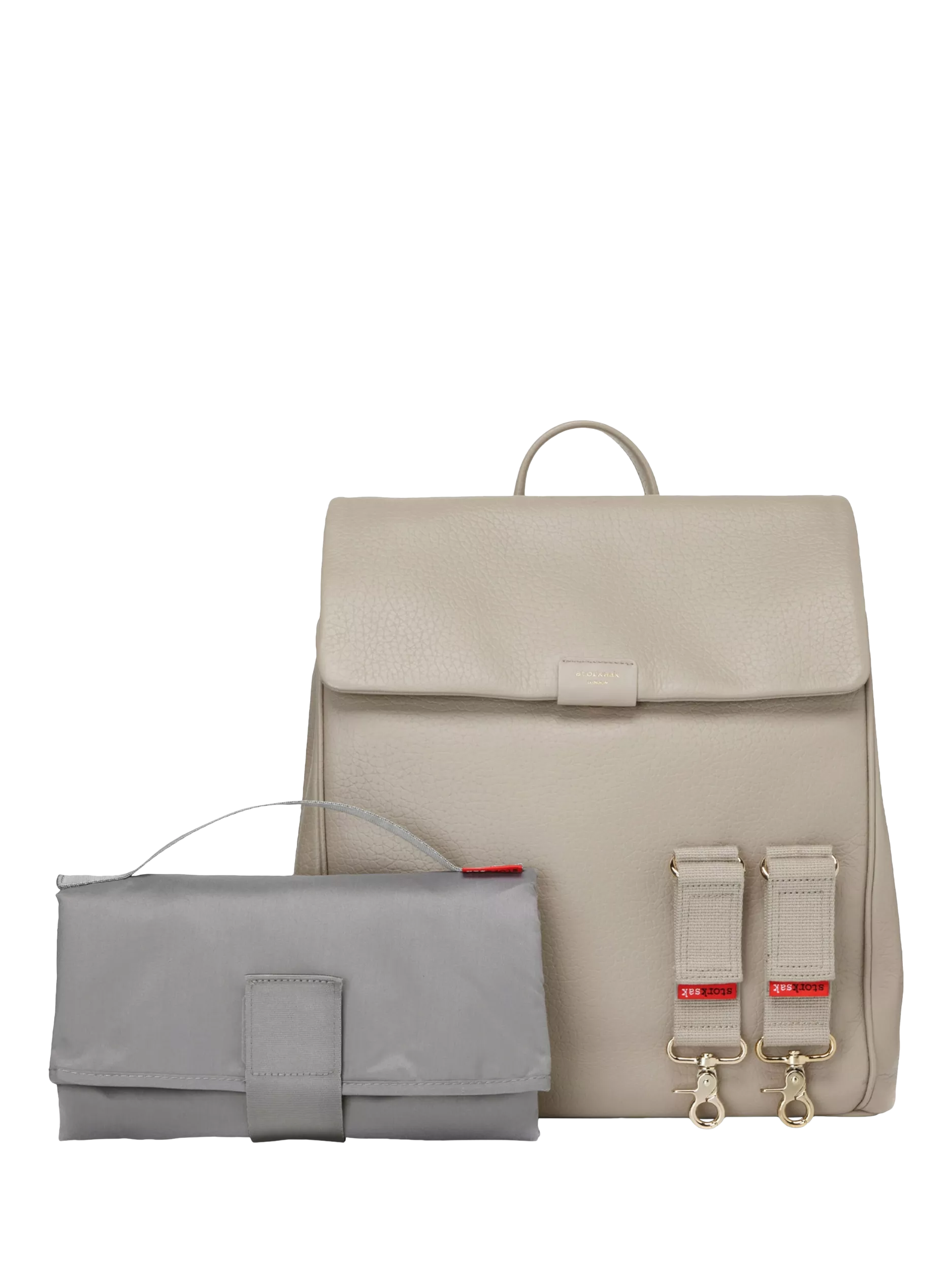 Storksak St James leather changing bag taupe, imported from the UK
