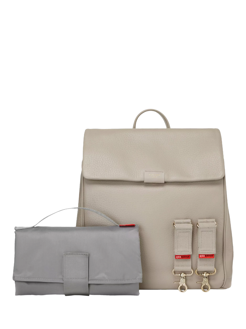 Storksak St James leather changing bag taupe, imported from the UK