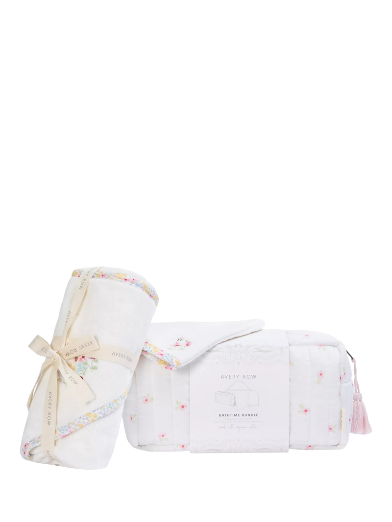 Avery Row bathtime bundle with organic cotton towel and mitt, UK version
