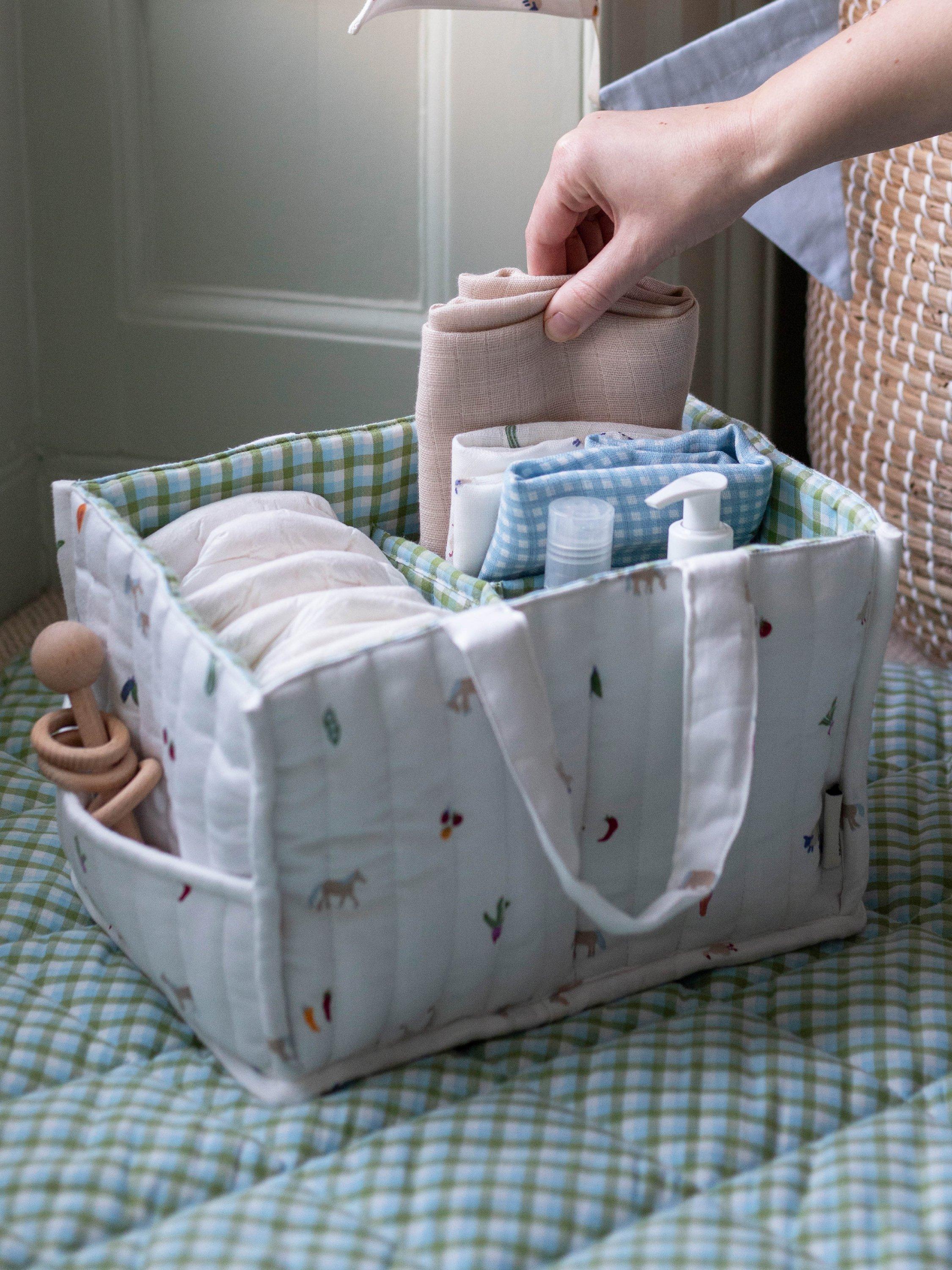 Avery Row Little Farm changing caddy organic cotton, imported from the UK