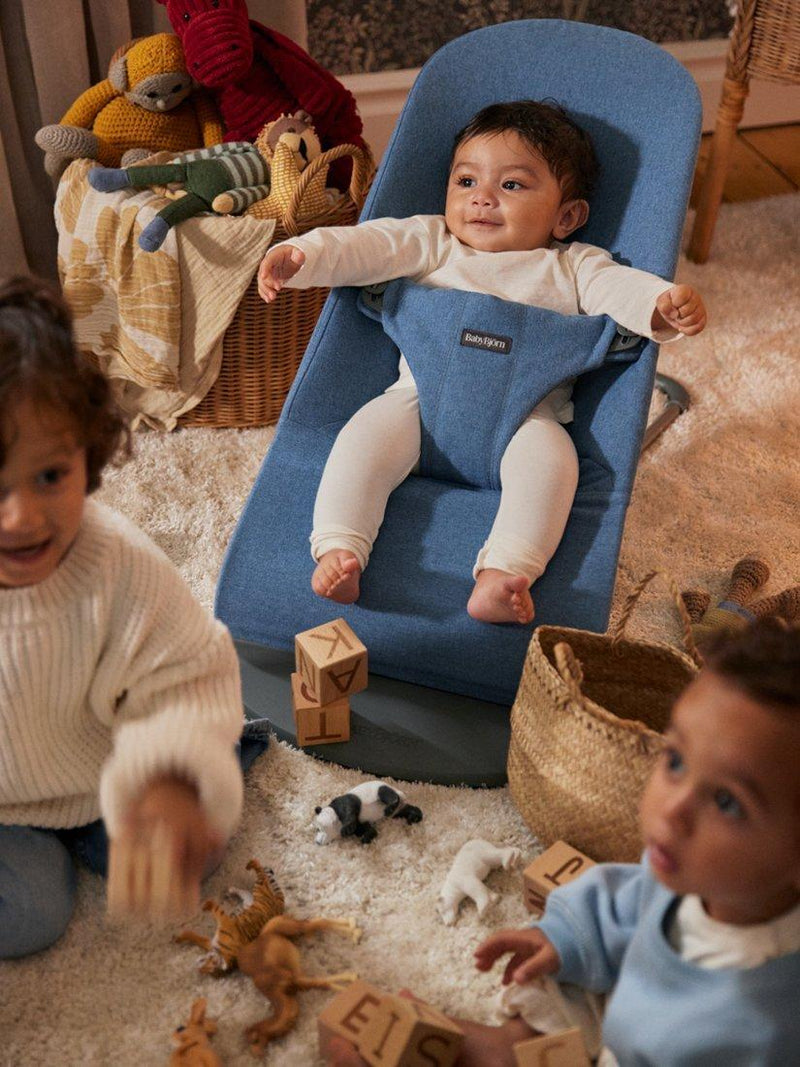 BabyBjörn Bliss Woven baby bouncer in blue, UK version