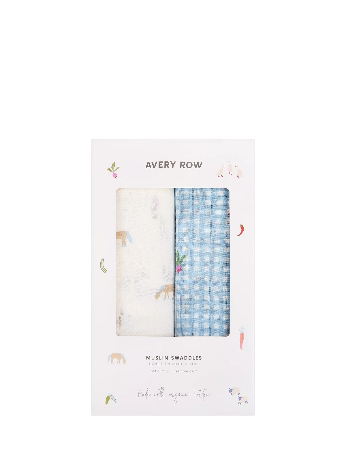 Avery Row muslin swaddle 2-pack Little Farm, imported from the UK