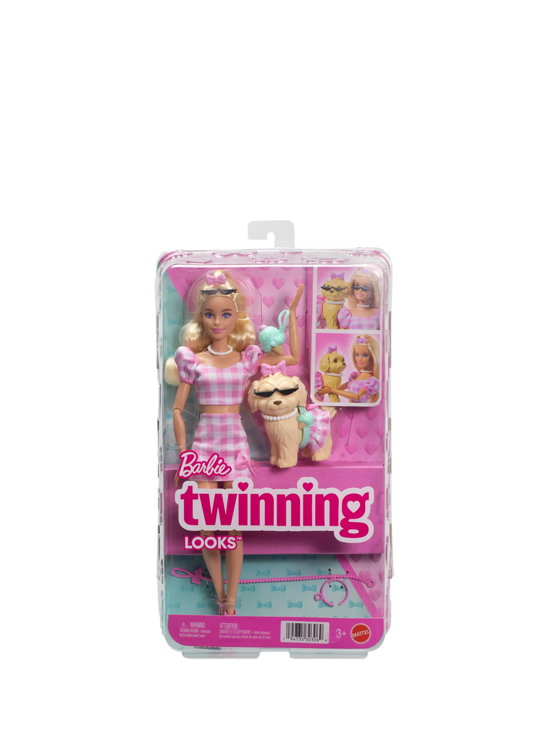 Barbie Twinning Looks doll with matching dog and bows (British brand)