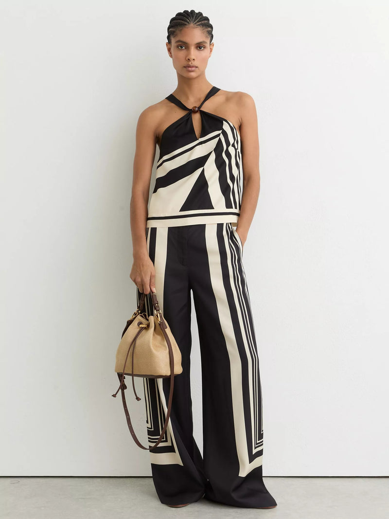 Reiss Evie natural bucket bag woven raffia-effect leather trim, imported from the UK