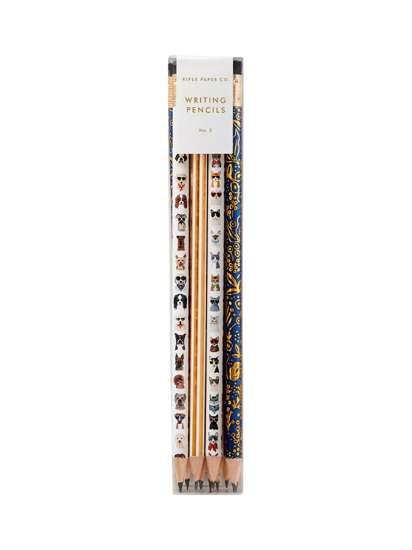 Rifle Paper Co cat dog pencil set gold foil - British product