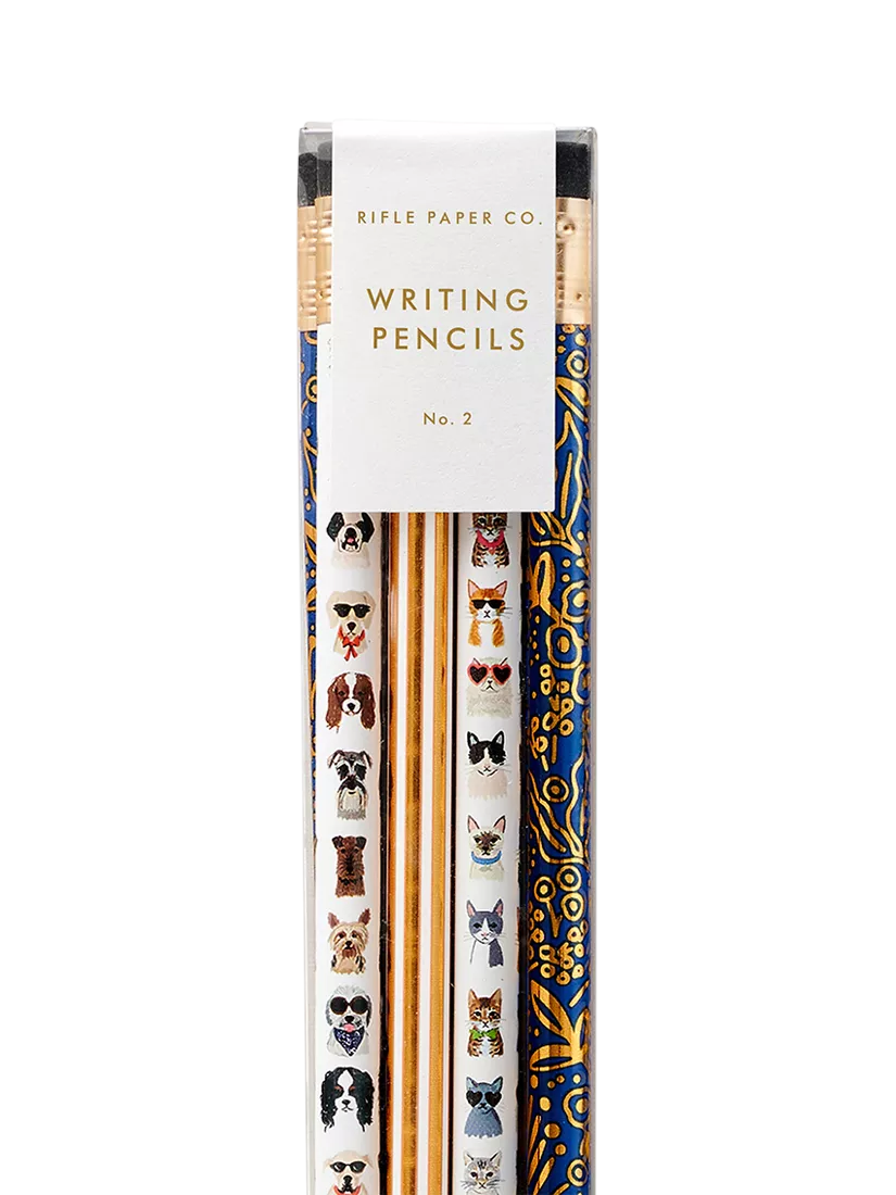 Rifle Paper Co cat dog pencil set gold foil - British product