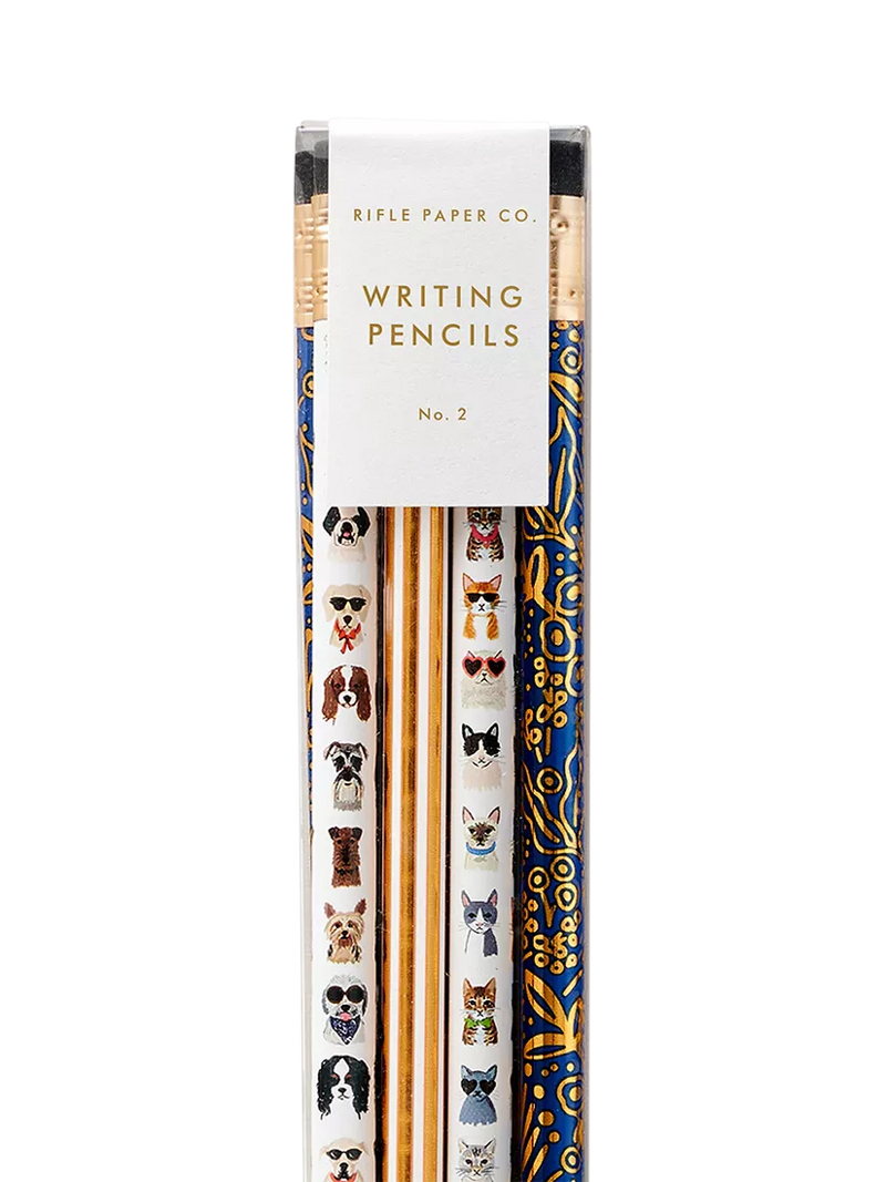Rifle Paper Co cat dog pencil set gold foil - British product