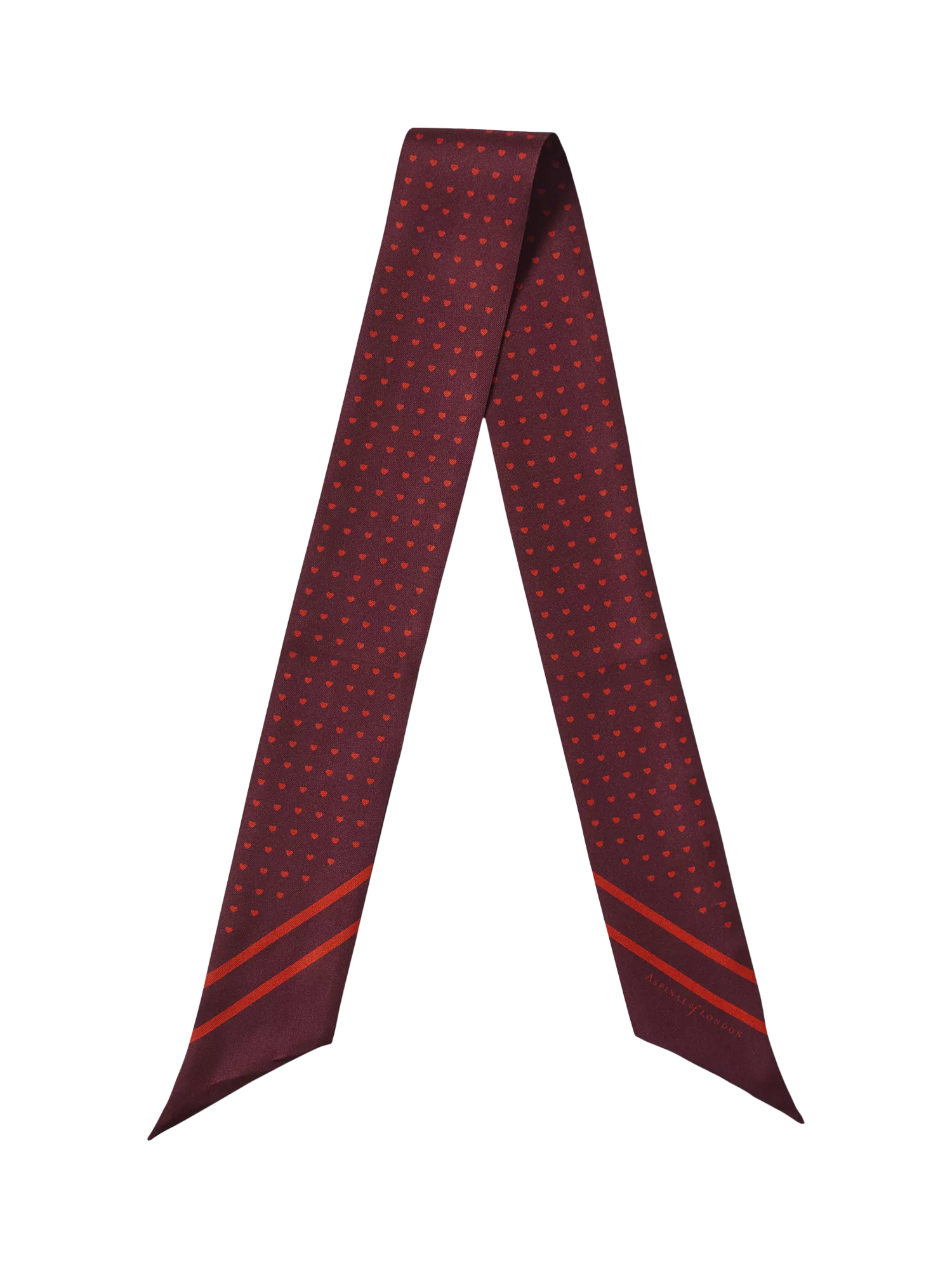 Aspinal of London skinny hearts silk scarf in cherry, UK version
