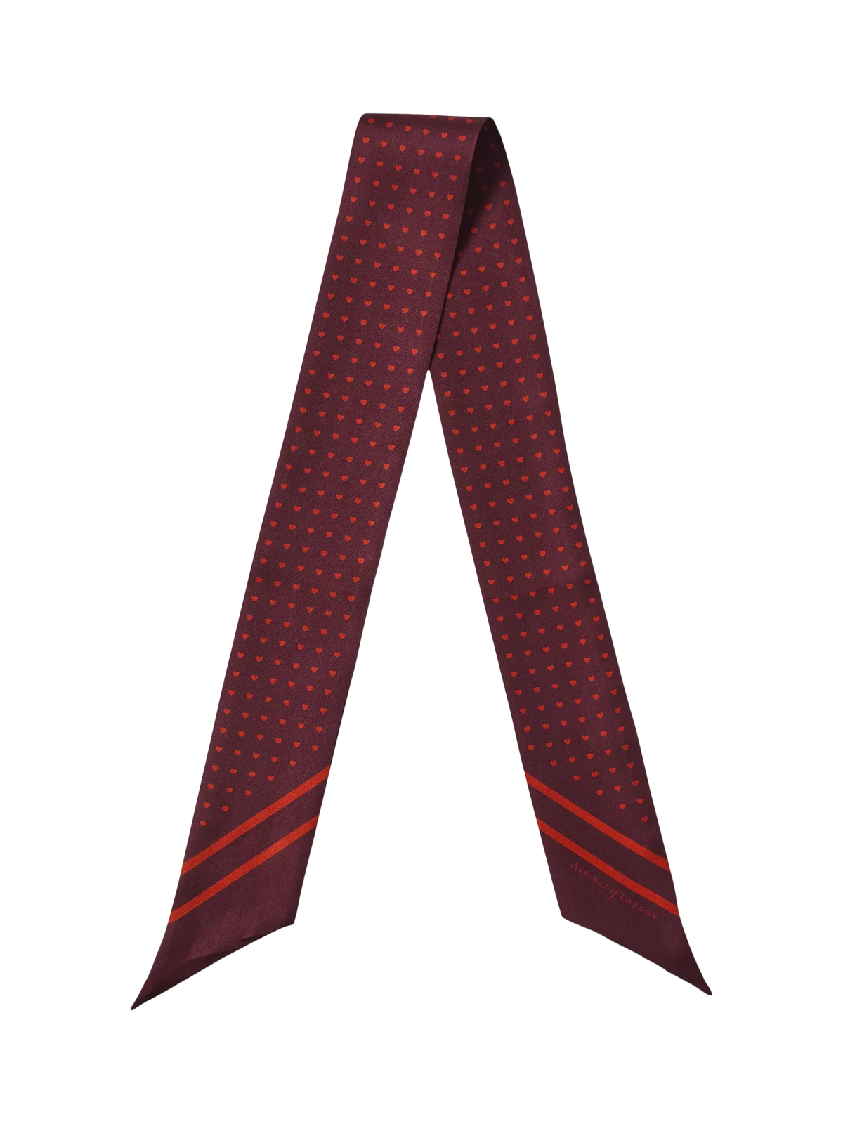 Aspinal of London skinny hearts silk scarf in cherry, UK version