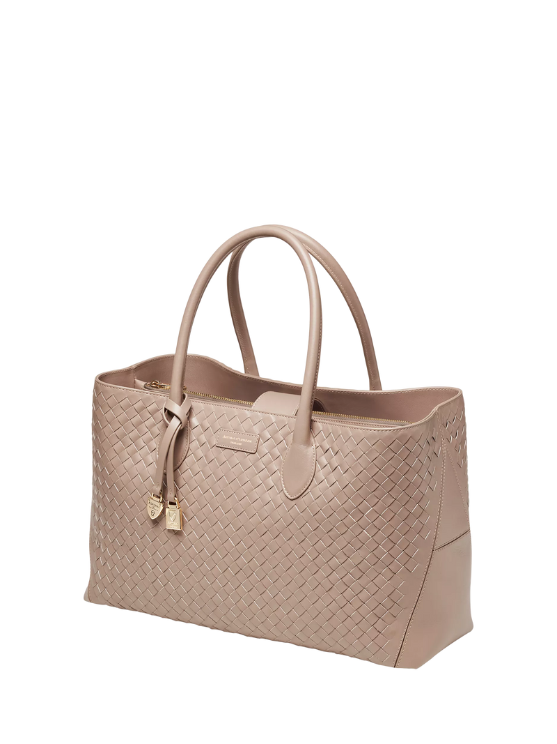 Aspinal of London woven leather tote bag in moleskin - British product