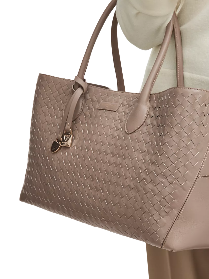 Aspinal of London woven leather tote bag in moleskin - British product