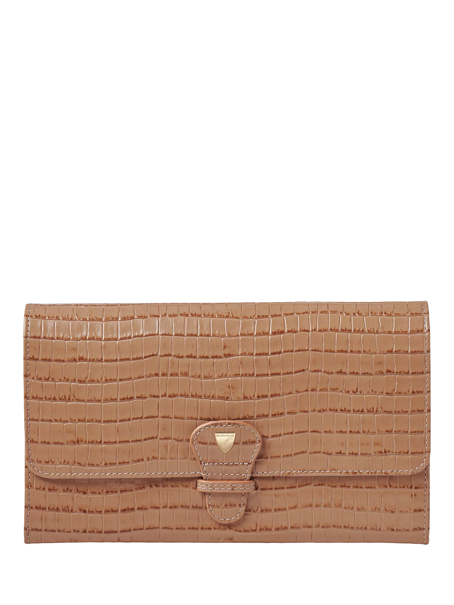 Aspinal of London Croc Effect Leather Classic Travel Wallet, Caramel