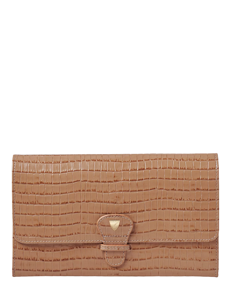 Aspinal of London Croc Effect Leather Classic Travel Wallet, Caramel