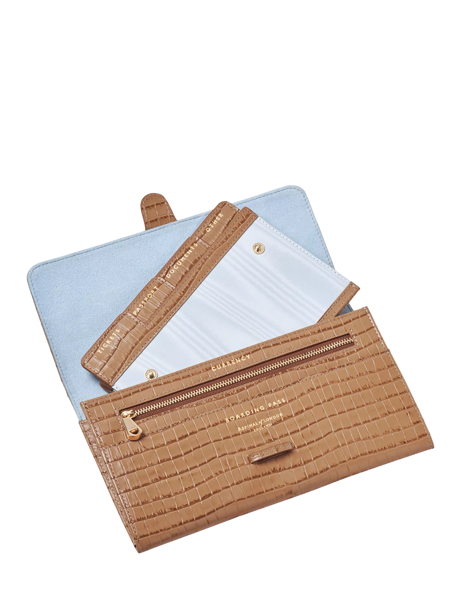 Aspinal of London croc-effect leather travel wallet, imported from the UK