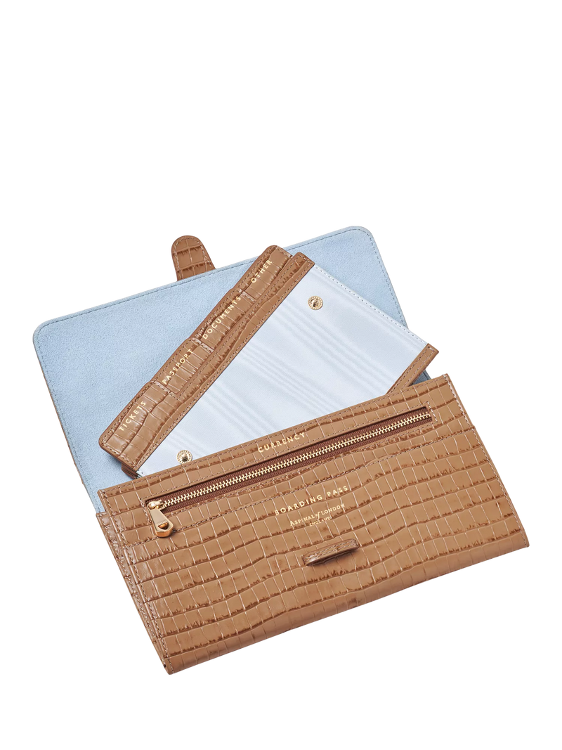 Aspinal of London croc-effect leather travel wallet, imported from the UK