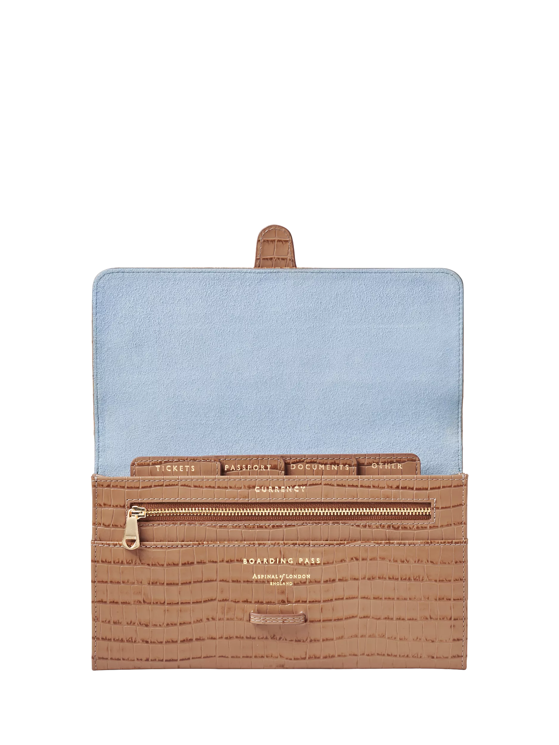 Aspinal of London croc-effect leather travel wallet, imported from the UK