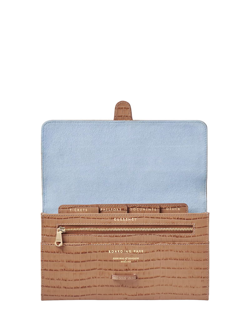 Aspinal of London croc-effect leather travel wallet, imported from the UK