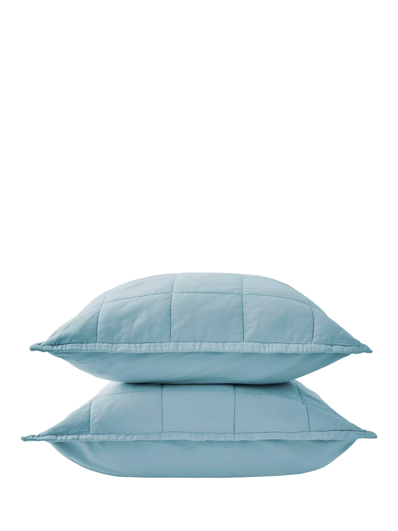 Christy laundered cotton quilted pillowsham chalk blue (British brand)