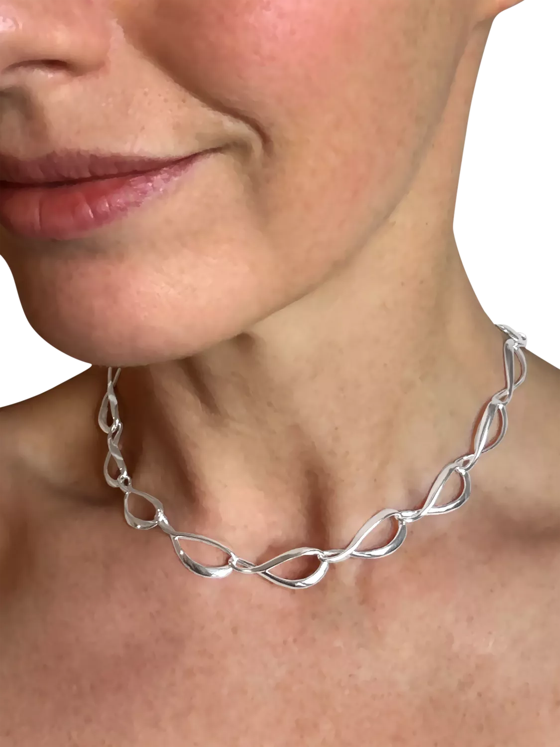 Nina B sterling silver ripple link necklace 43cm, UK version