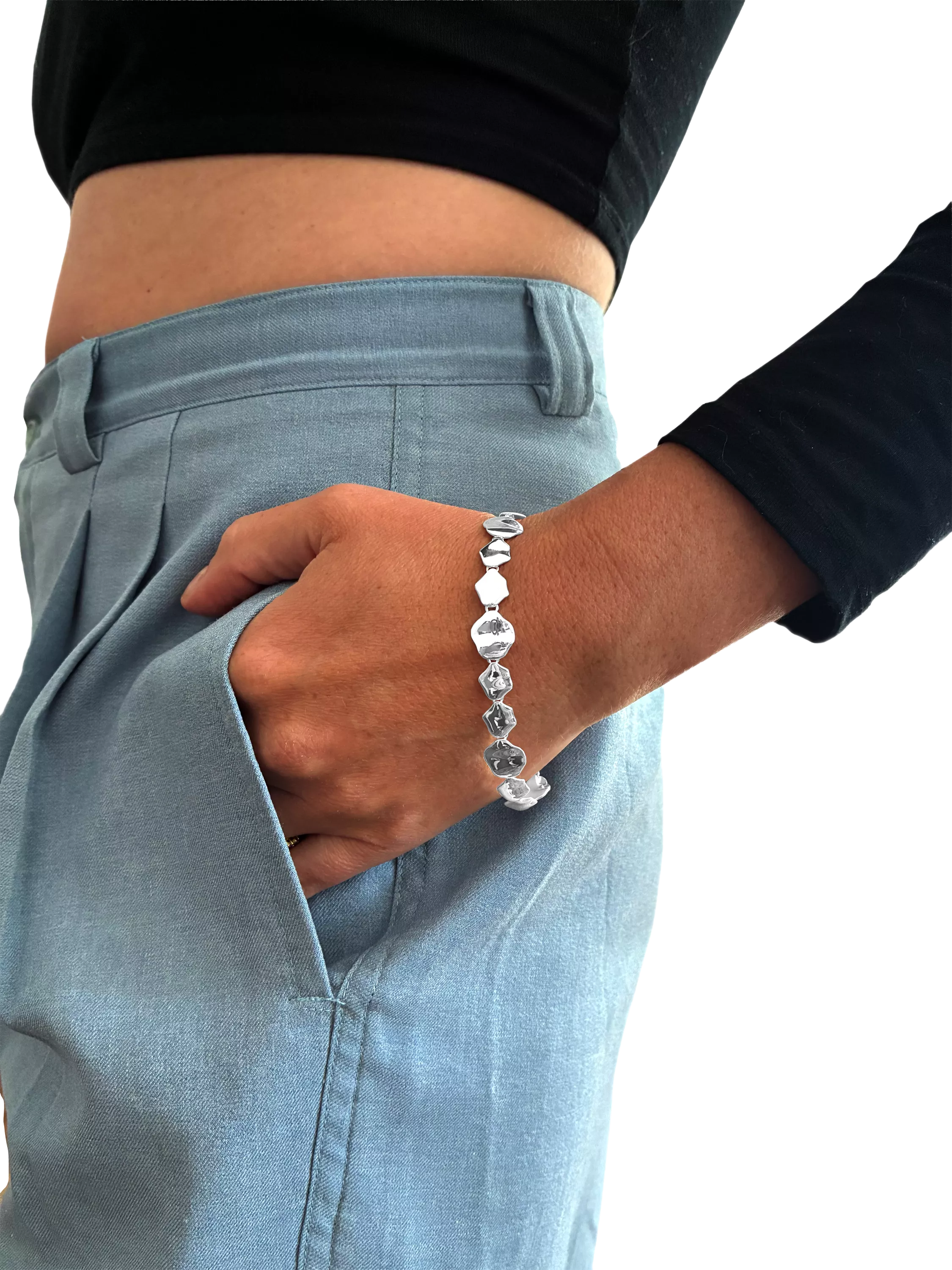 Nina B sterling silver pebble link bracelet 18cm (British brand)