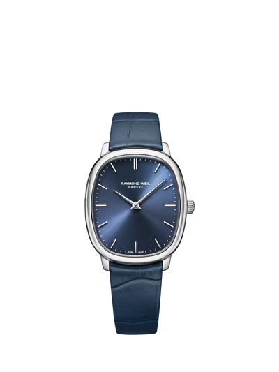 John Lewis Raymond Weil Toccata Heritage Rose Gold PVD Mechanical Watch with Blue Leather Strap- Buy online at McGrocer