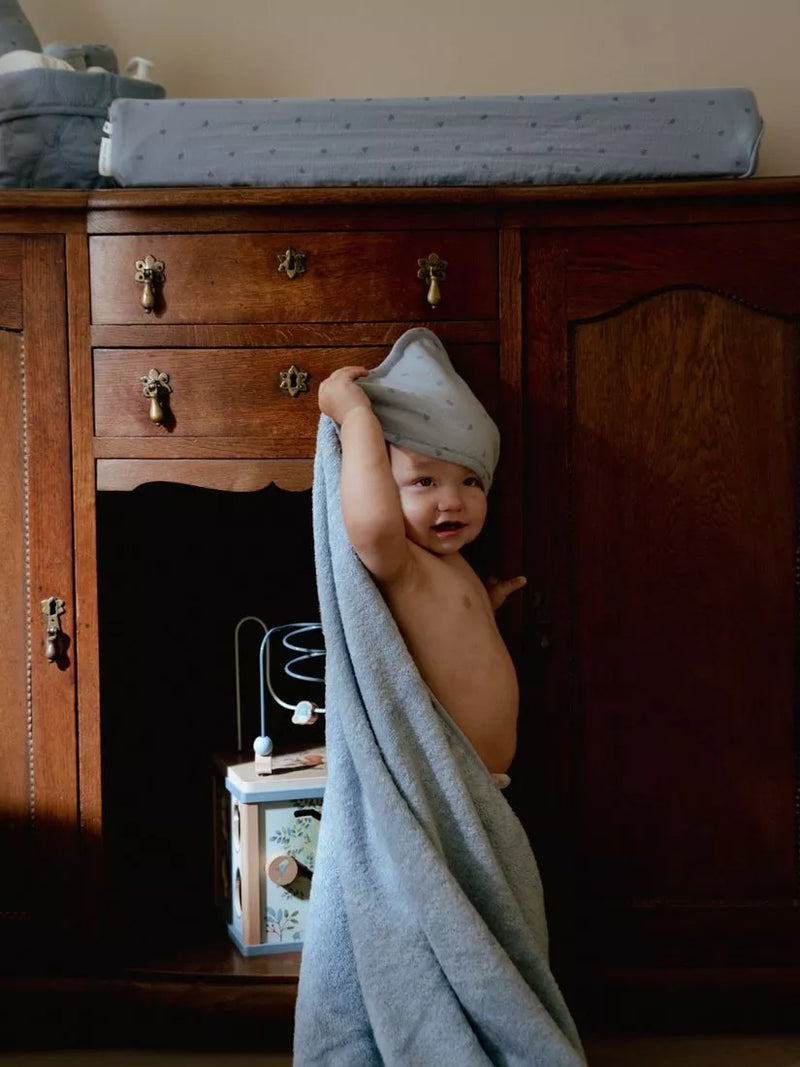 Little Dutch blue hooded towel 75x75cm, imported from the UK