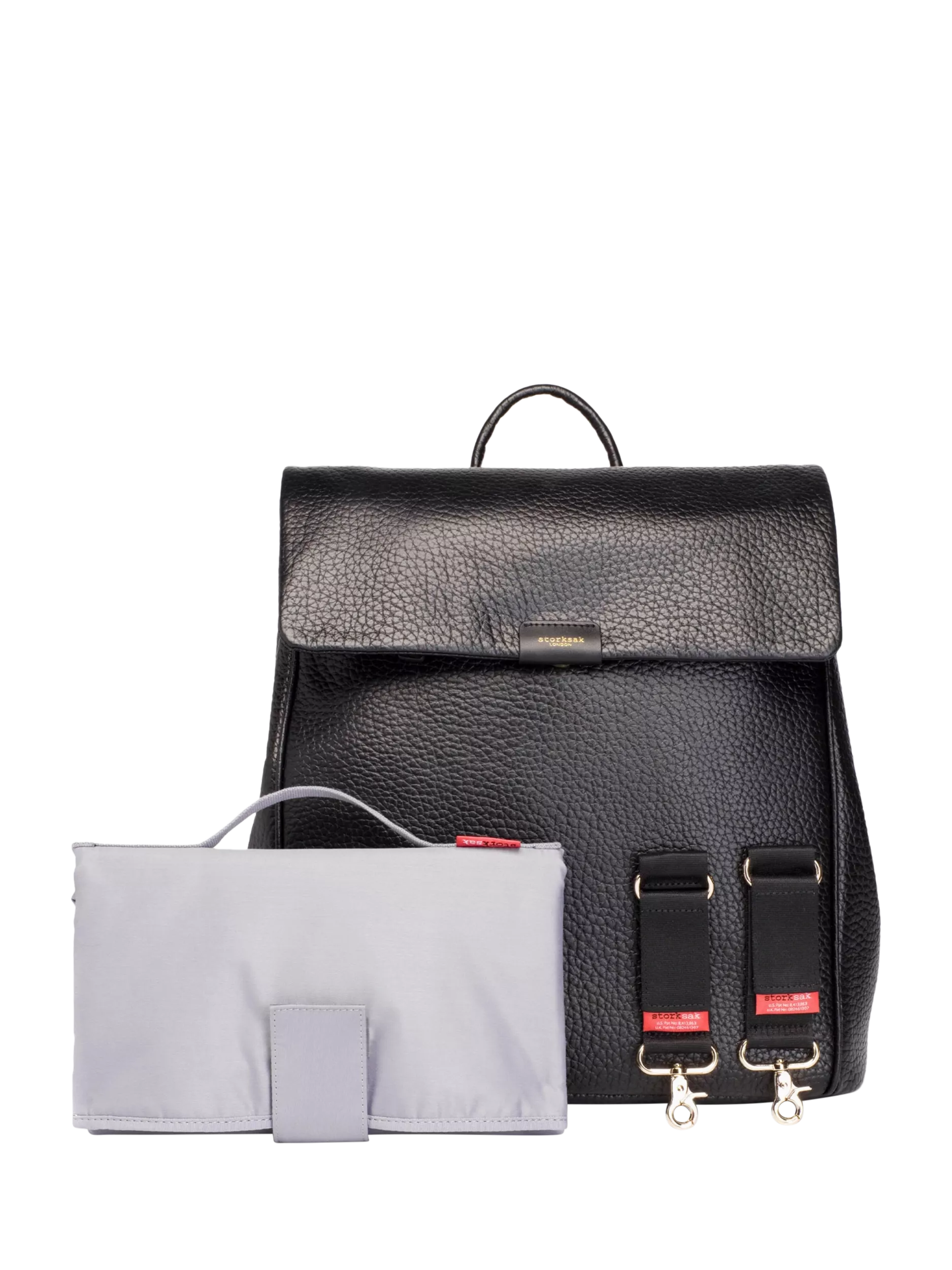 Storksak St James leather changing bag black, imported from the UK